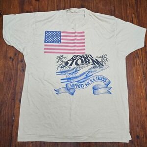 Vintage‎ Desert Storm T-Shirt Mens Military USA Flag Graphic Tee